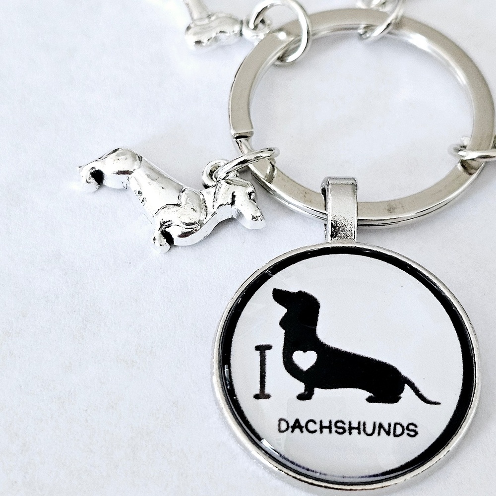 Weiner Dog Doxie Dachshund Keychain I Love Dachshunds Dog Lover Paw Print Charms